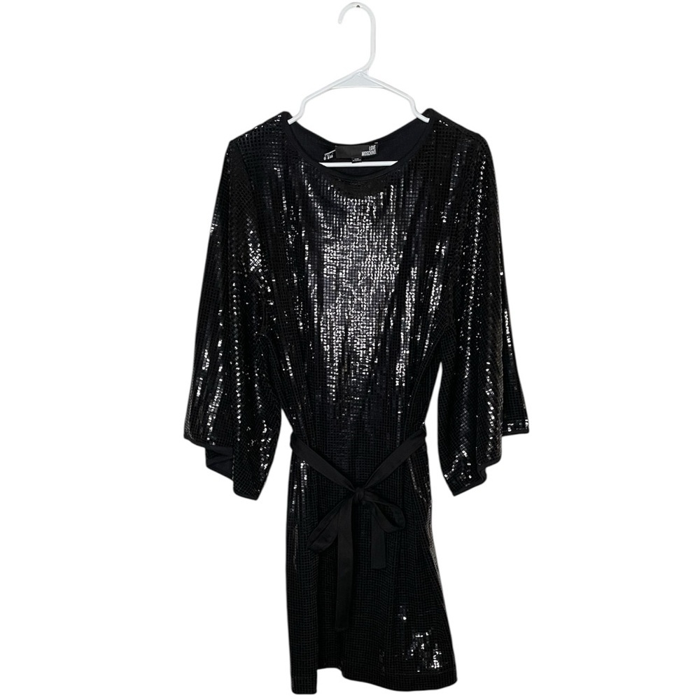 Love Moschino Sequins Sparkle Dress Women's Size 44 (US 8) Black Wide Sleeves